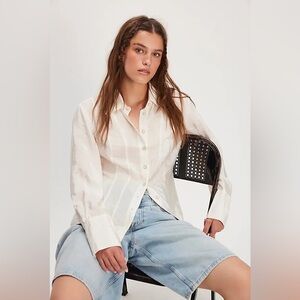 Free People We The Free something Silky Cream White Button-Up Shirt blouse
